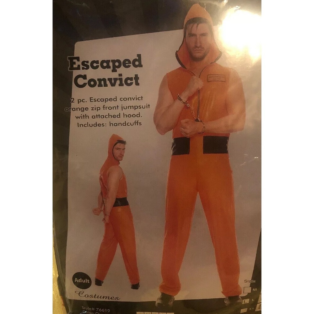 NEW MENS‎ COSTUME HALLOWEEN ESCAPED INMATE PRISONER ORANGE JUMPSUIT